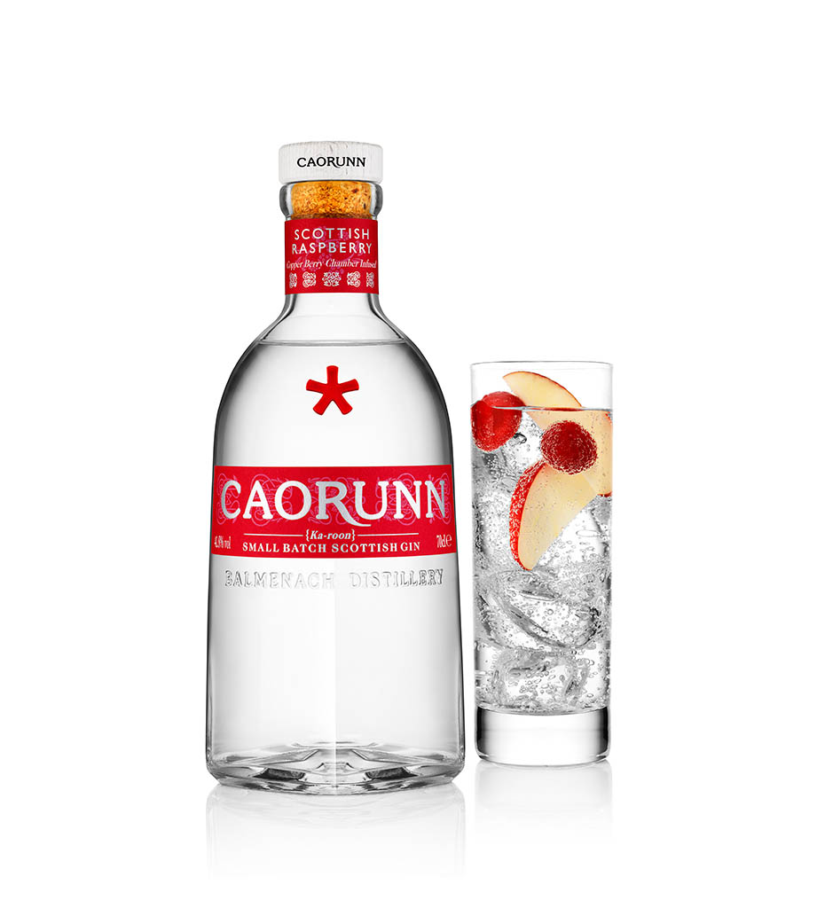 Drinks Photography of Caorunn gin bottle and serve by Packshot Factory