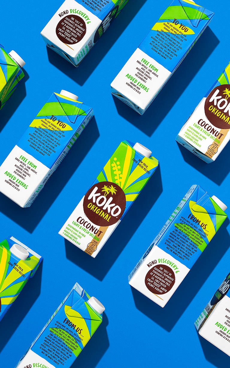 Food Photography of Koko milk cartons by Packshot Factory
