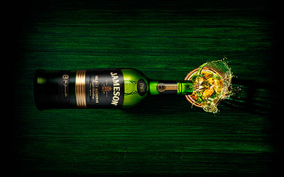 Drinks Photography of Jameson whisky bottle and serve