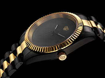 Watches Photography of Men's watch with black and gold bracelet