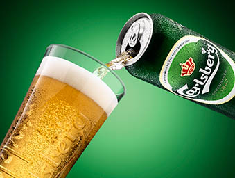 Drinks Photography of Carlsberg beer pour from the can