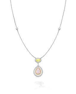 Pendant Explorer of Boodles platinum necklace with diamonds and sapphire