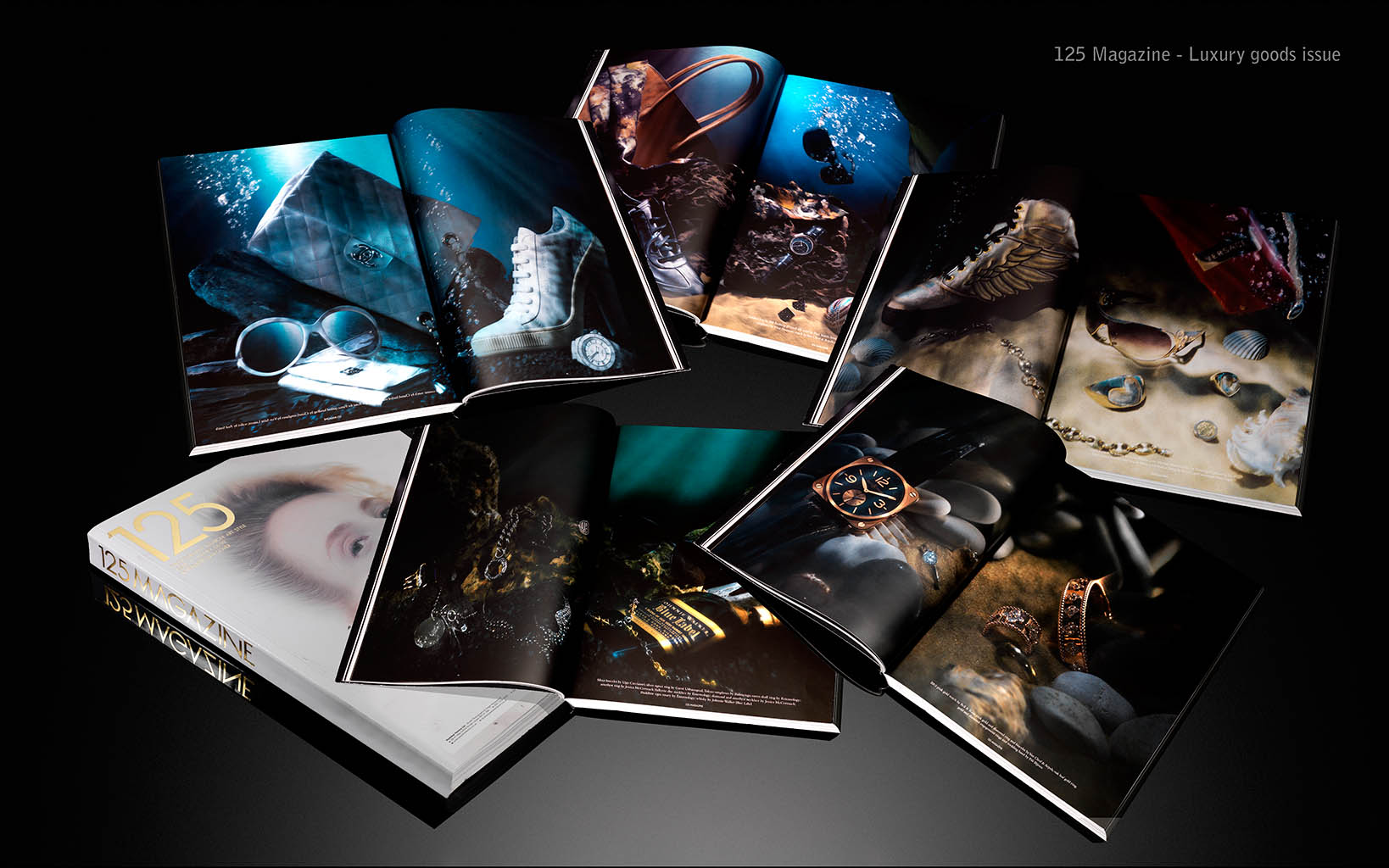 Packshot Factory - Black background - 125 Magazine spreads and cover