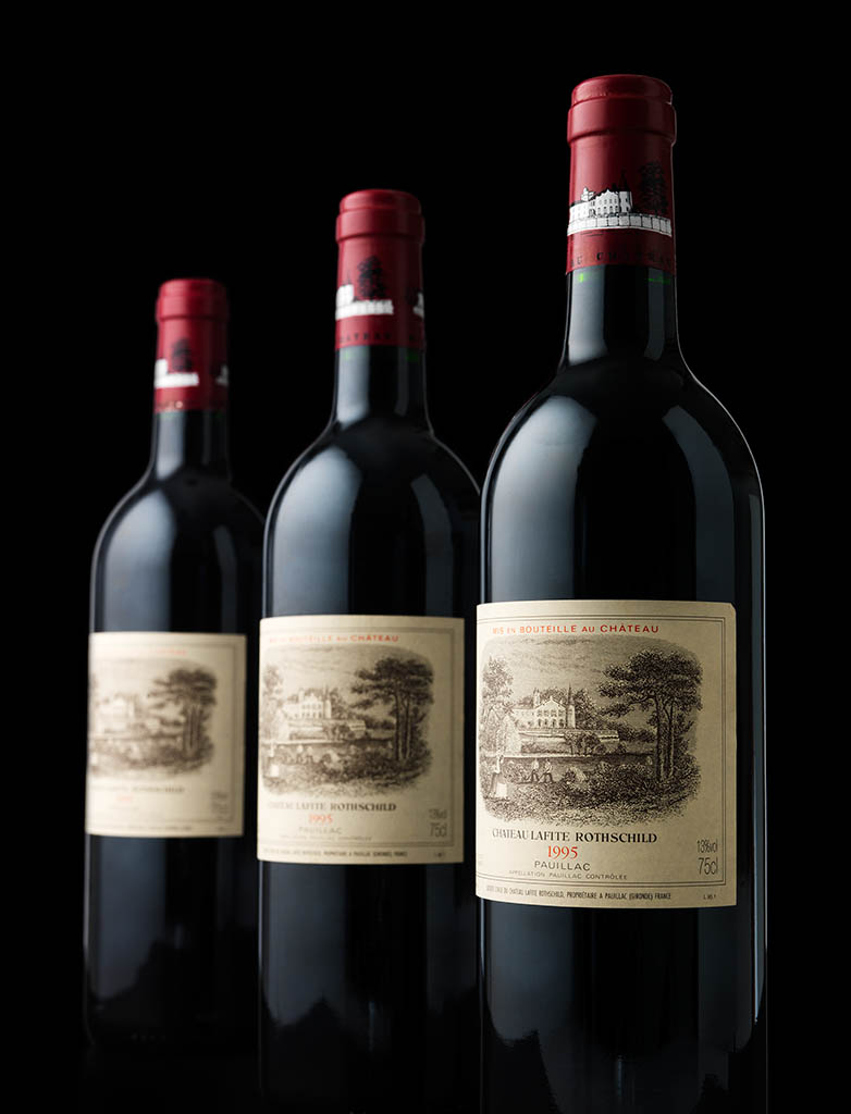 Packshot Factory - Black background - Chateau Lafite Rothschild red wine bottles