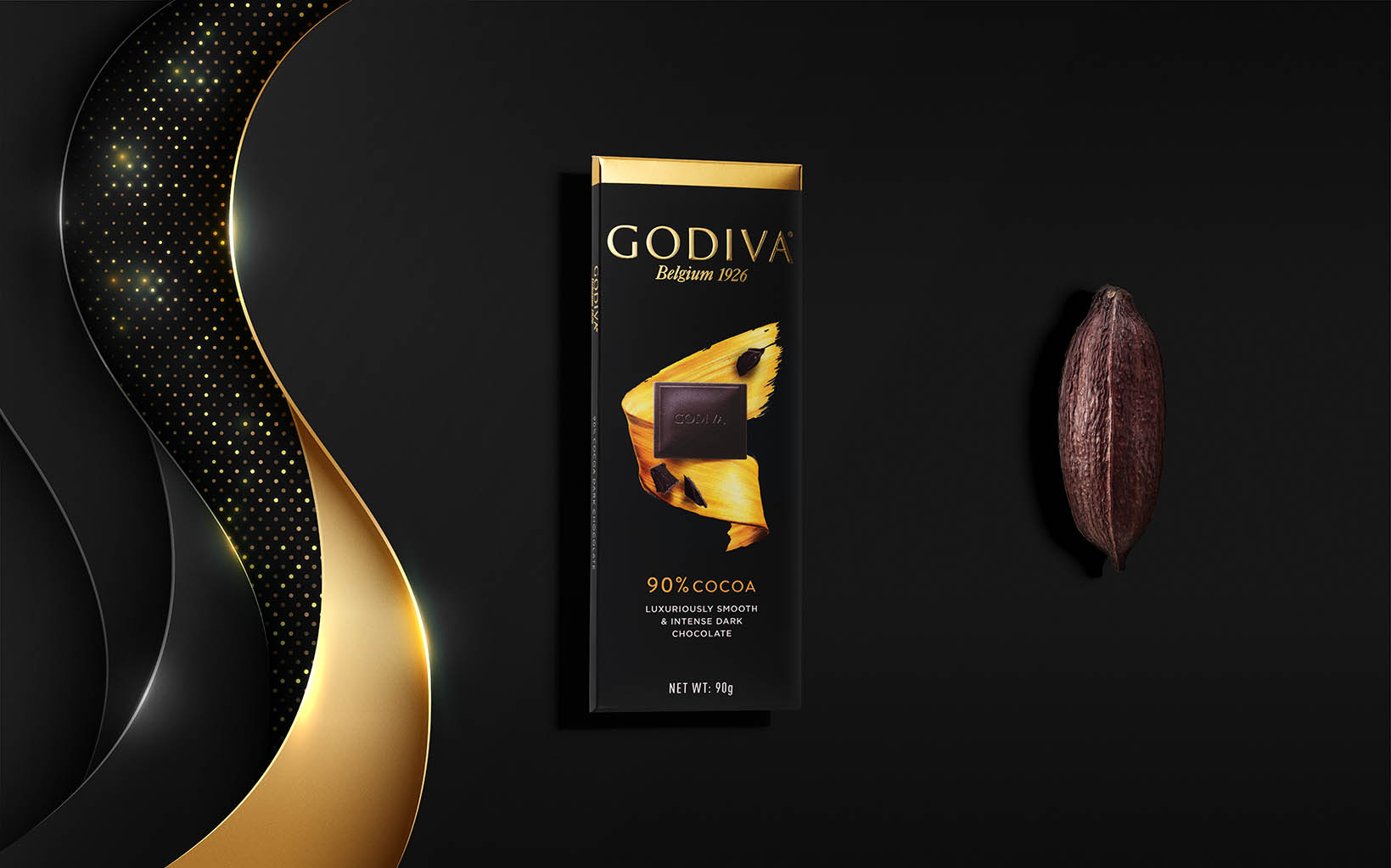 Packshot Factory - Black background - Godiva chocolate bar
