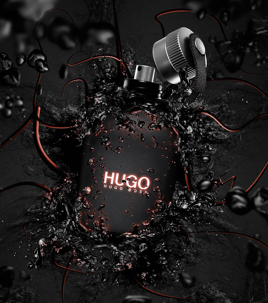 Packshot Factory - Black background - Hugo Boss perfume bottle