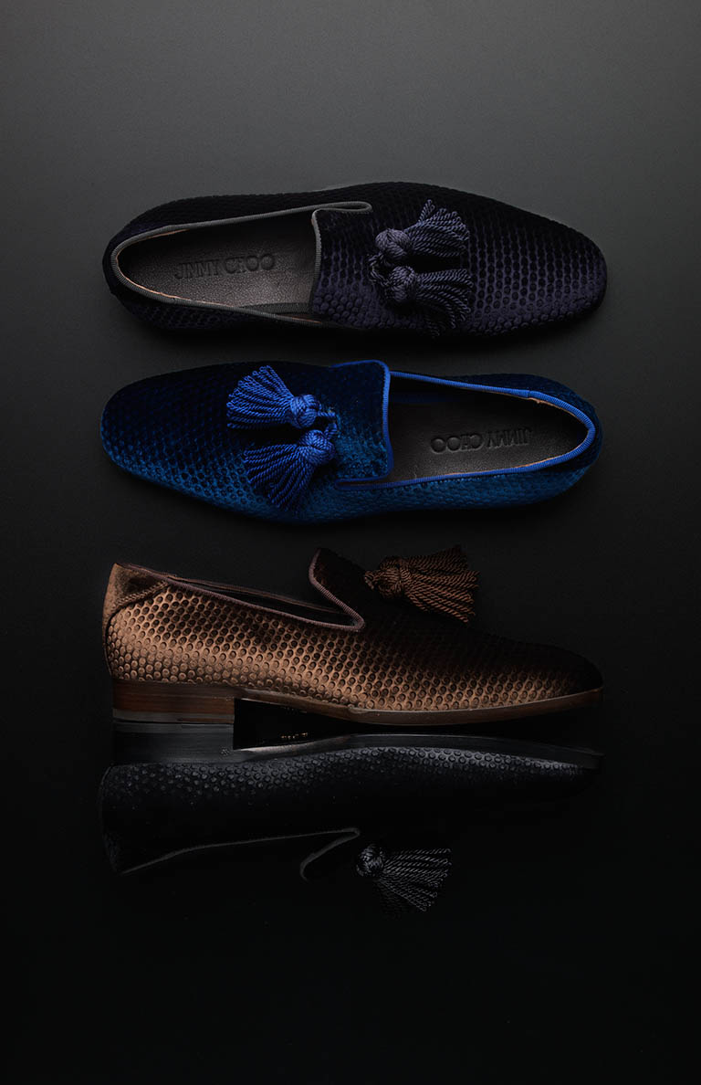 Packshot Factory - Black background - Jimmy Choo men's  suede oafers with tassels