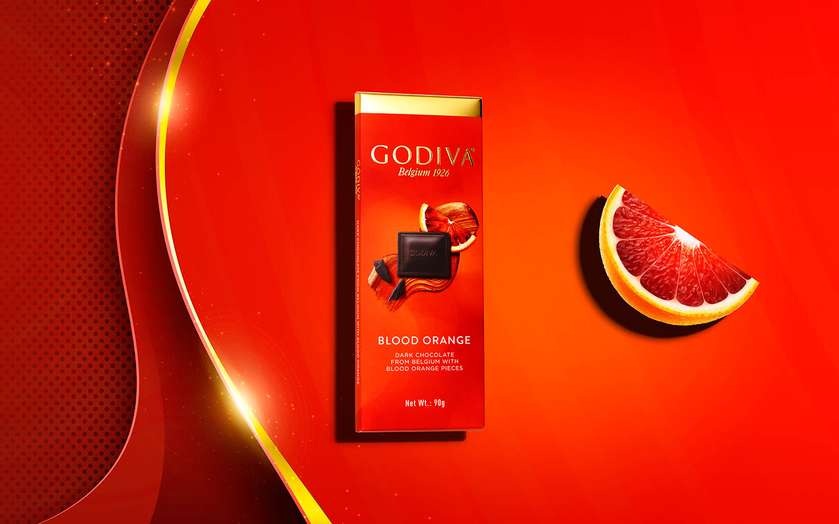 Packshot Factory - Coloured background - Godiva blood orange chocolate bar