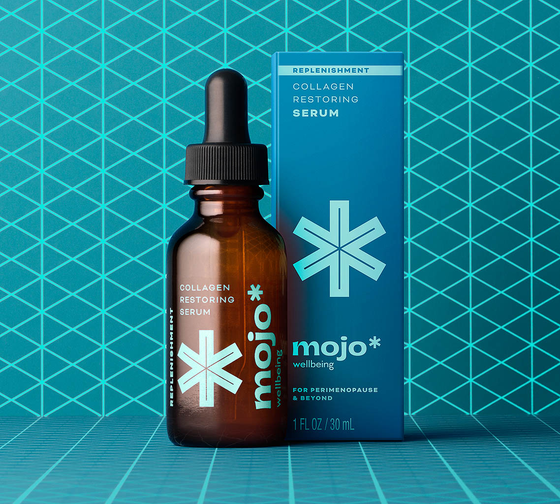 Packshot Factory - Coloured background - Mojo skin care serum bottle