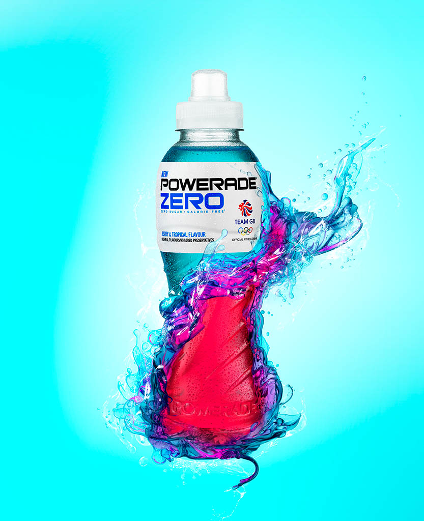 Packshot Factory - Coloured background - Powerade Zero sports drink bottle