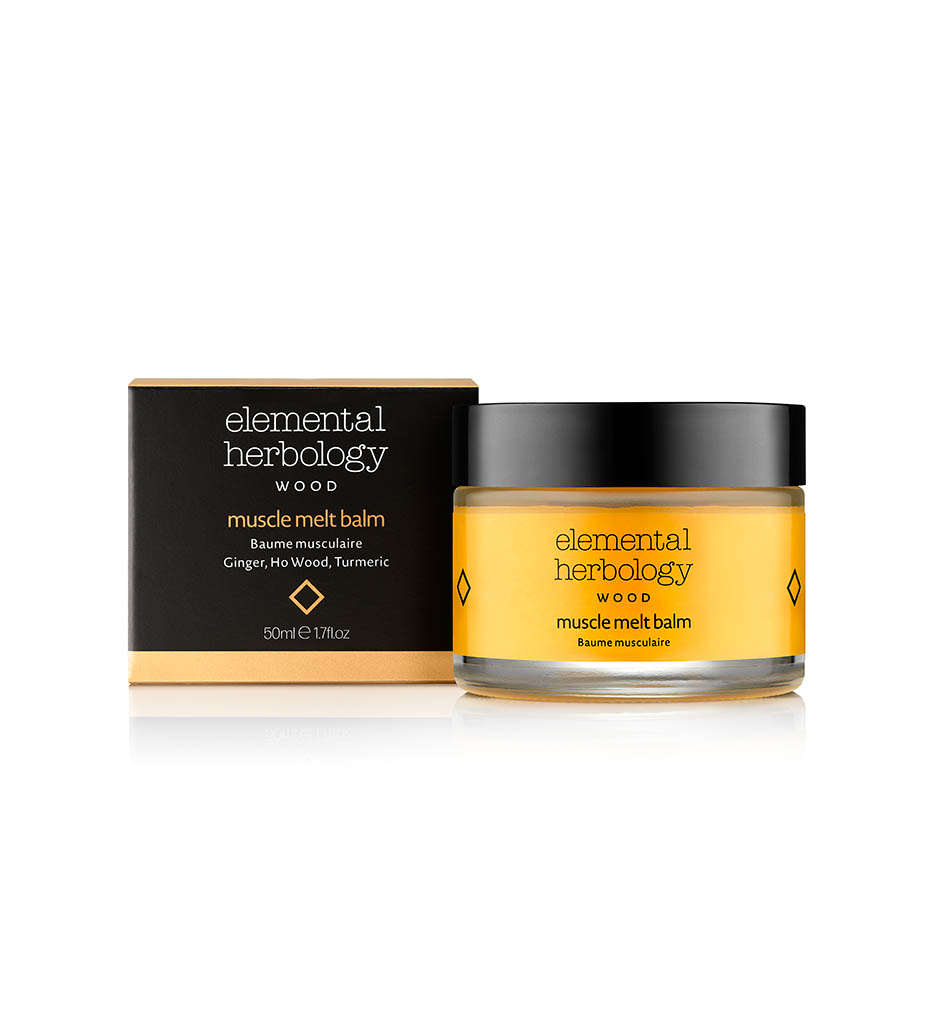 Cosmetics Photography of Elemental Herbology muscle balm jar and box by Packshot Factory