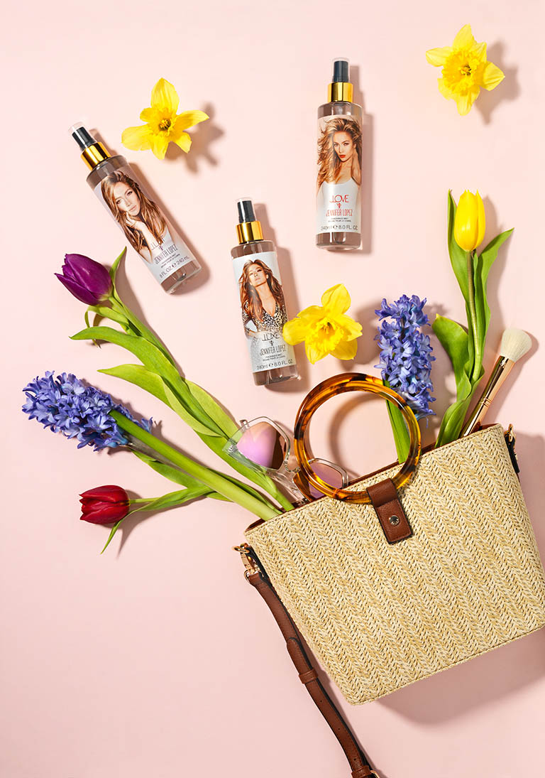 Cosmetics Photography of Jennifer Lopez fragrance mist bottle by Packshot Factory