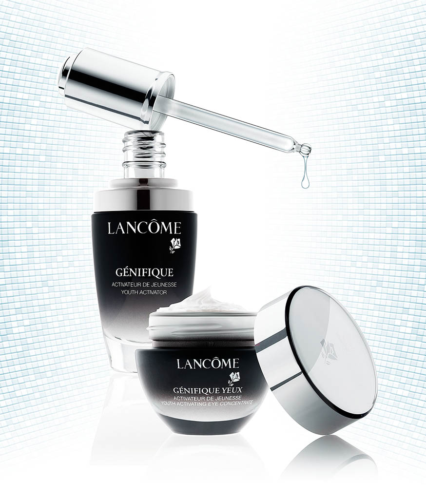 Cosmetics Photography of Lancome Genifique   skin care set by Packshot Factory