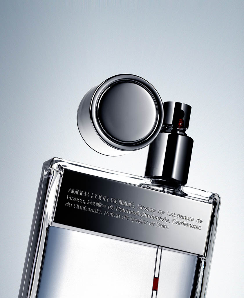 Cosmetics Photography of Prada Amber perfume bottle by Packshot Factory