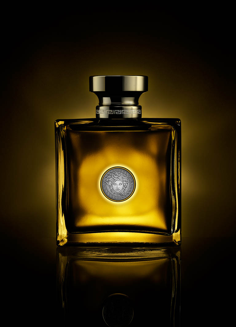 Cosmetics Photography of Versace perfume bottle by Packshot Factory
