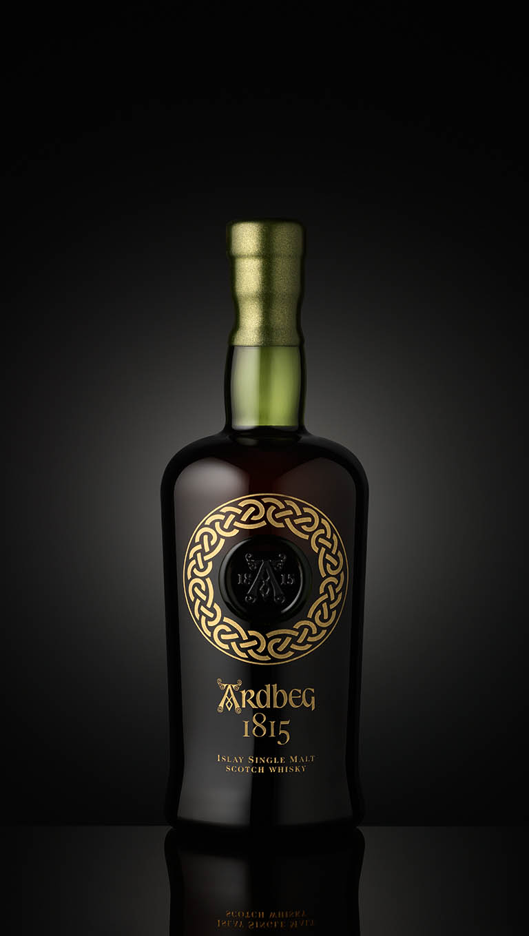 Drinks Photography of Ardbeg whisky bottle by Packshot Factory