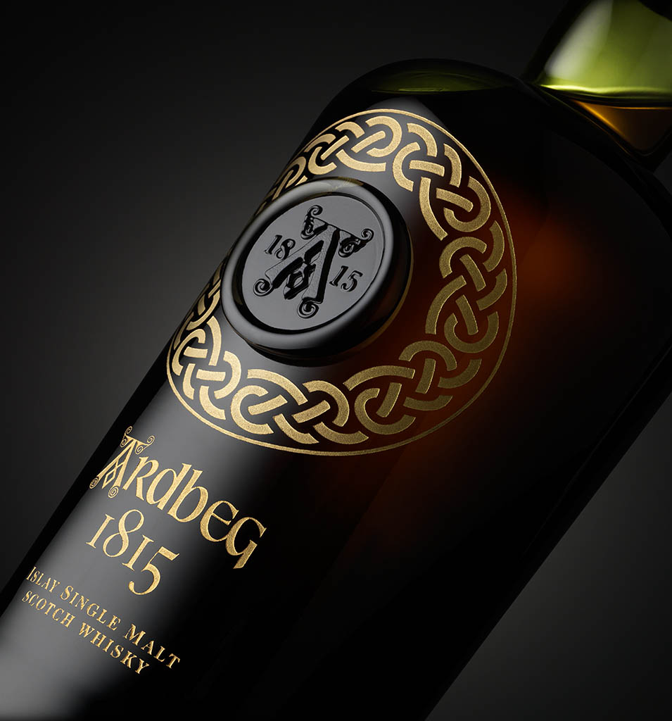 Drinks Photography of Ardbeg whisky bottle by Packshot Factory