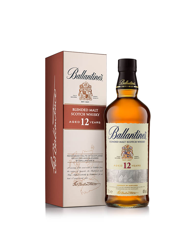 Drinks Photography of Ballantine's whisky box set by Packshot Factory