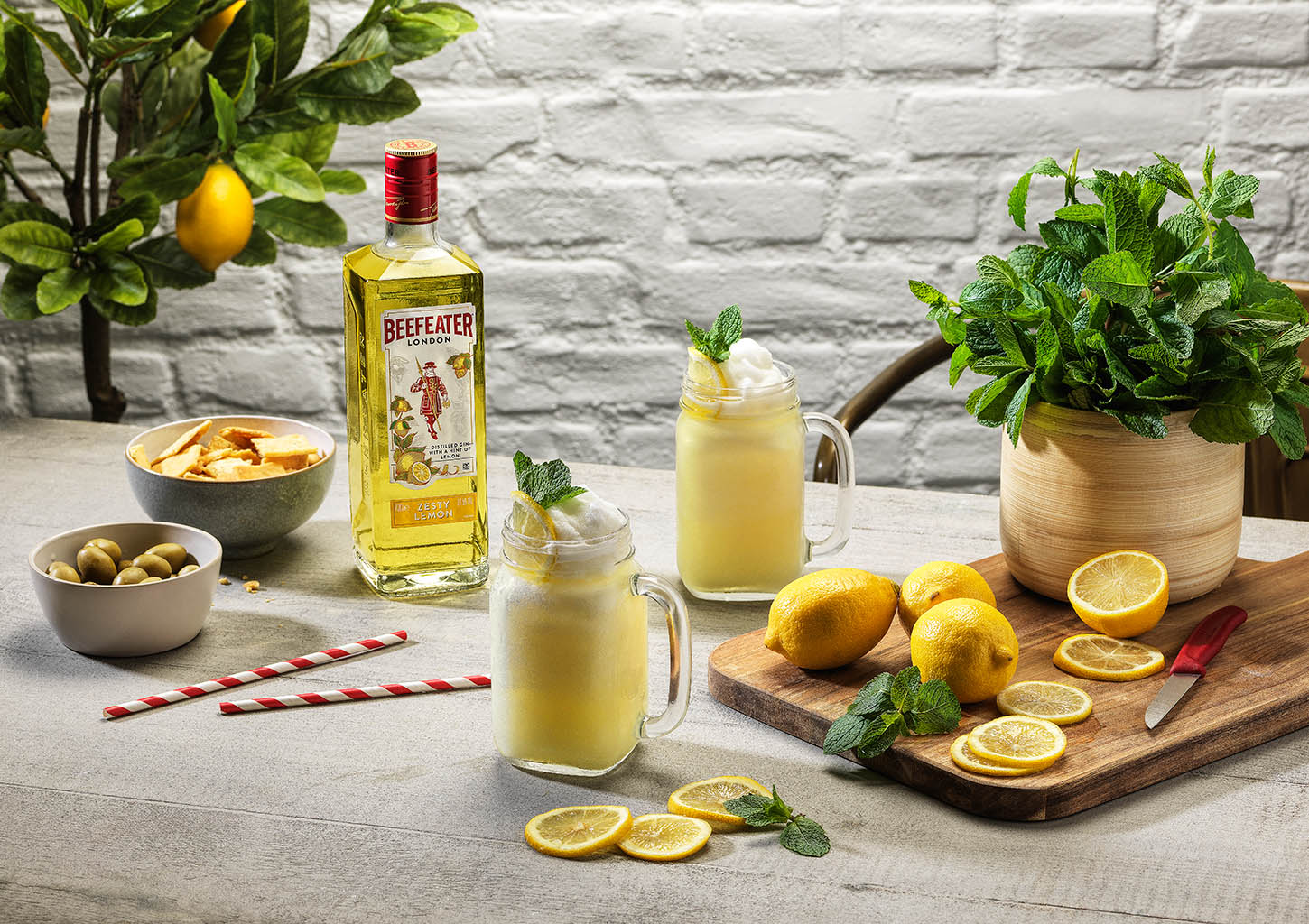 Drinks Photography of Beefeater Zesty Lemon gin bottle and serve by Packshot Factory