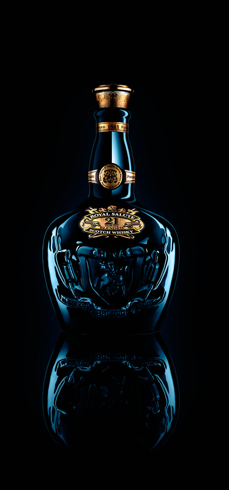 Drinks Photography of Chivas Royal Salute whisky bottle by Packshot Factory
