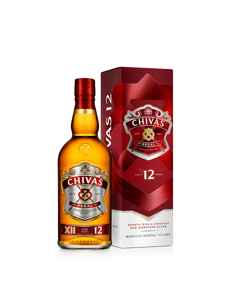 Drinks Photography of Chivas whisky bottle and box set by Packshot Factory