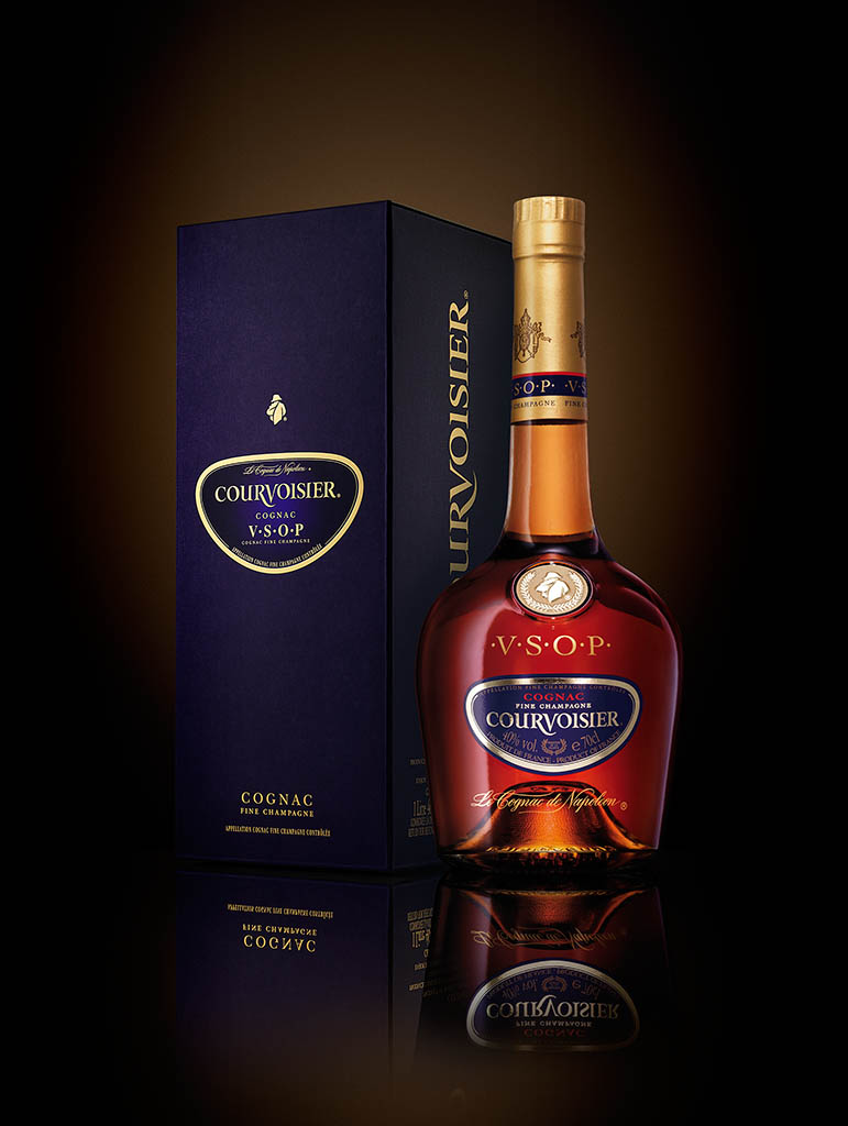 Drinks Photography of Courvoisier Cognac bottle and box by Packshot Factory