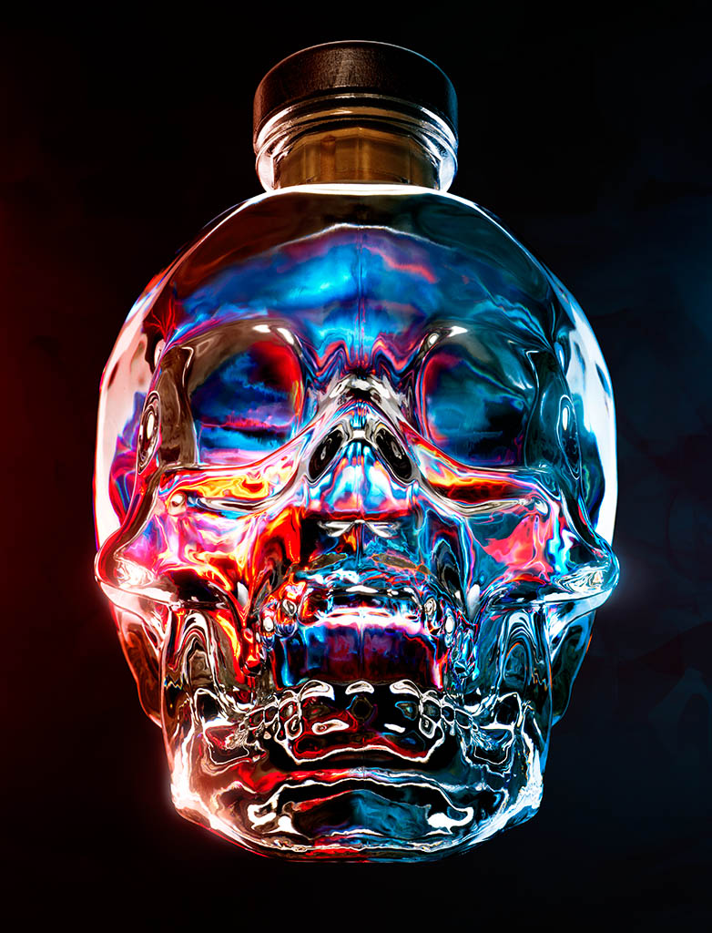 Drinks Photography of Crystal Head vodka bottle by Packshot Factory