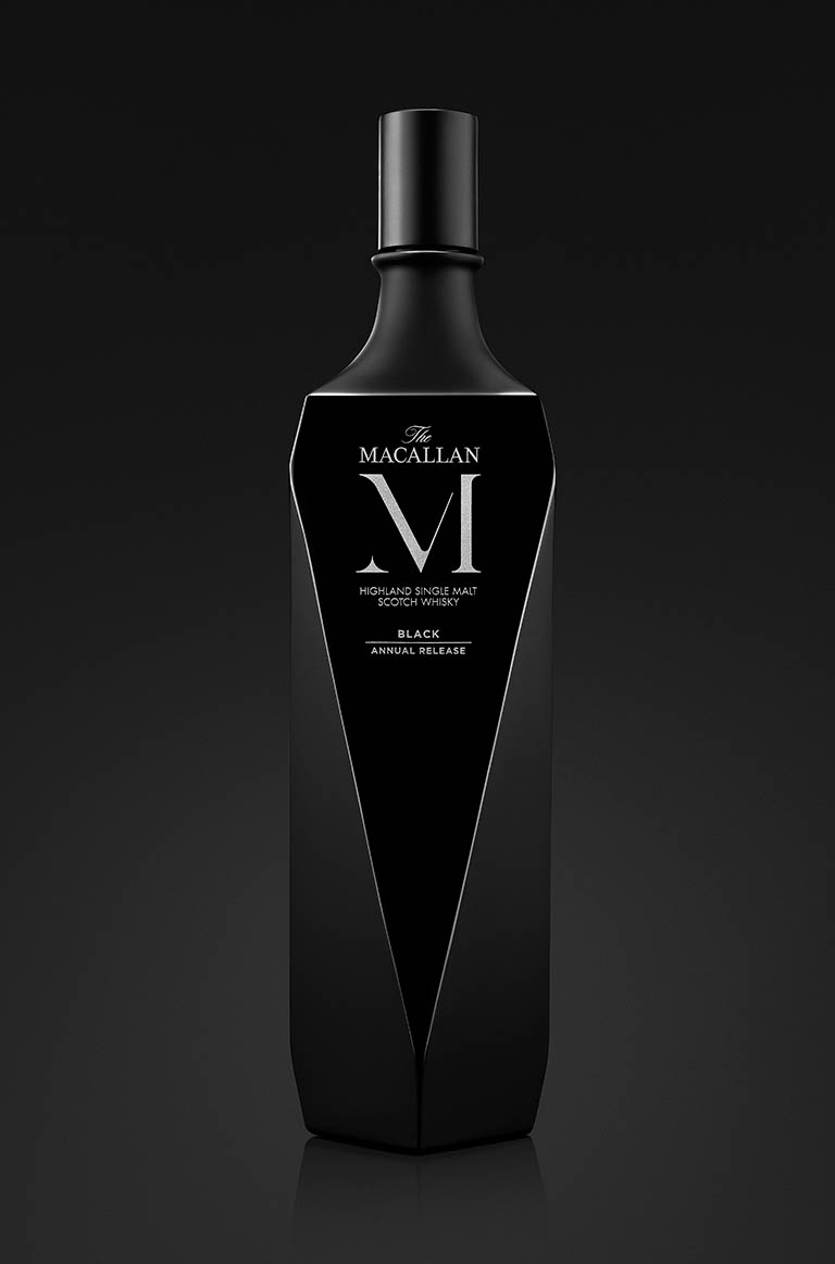 Drinks Photography of Macallan whisky bottle black annual release by Packshot Factory