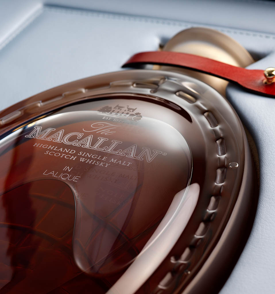 Drinks Photography of Macallan whisky bottle leather box set by Packshot Factory