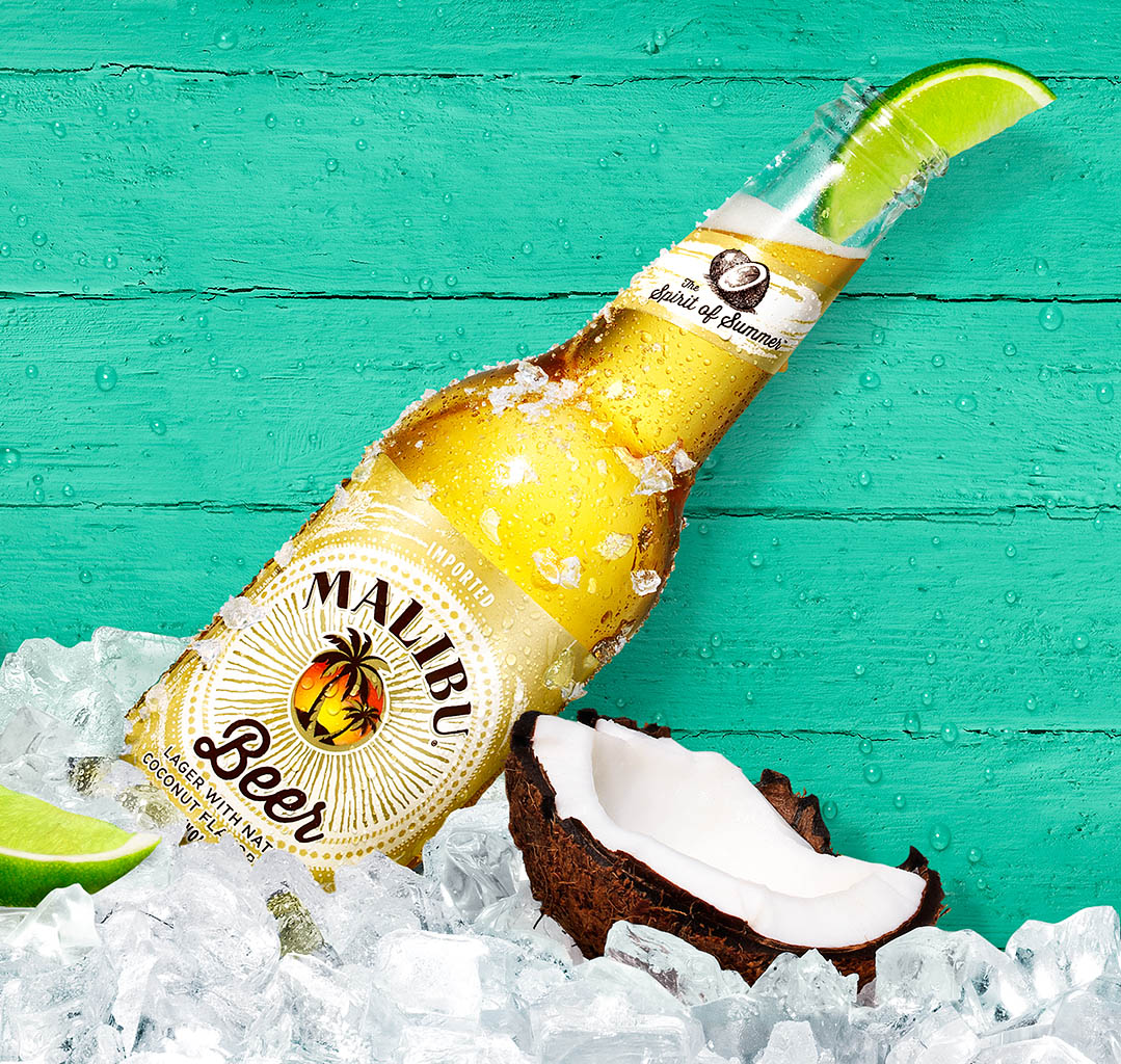 Drinks Photography of Malibu beer bottle with lime by Packshot Factory