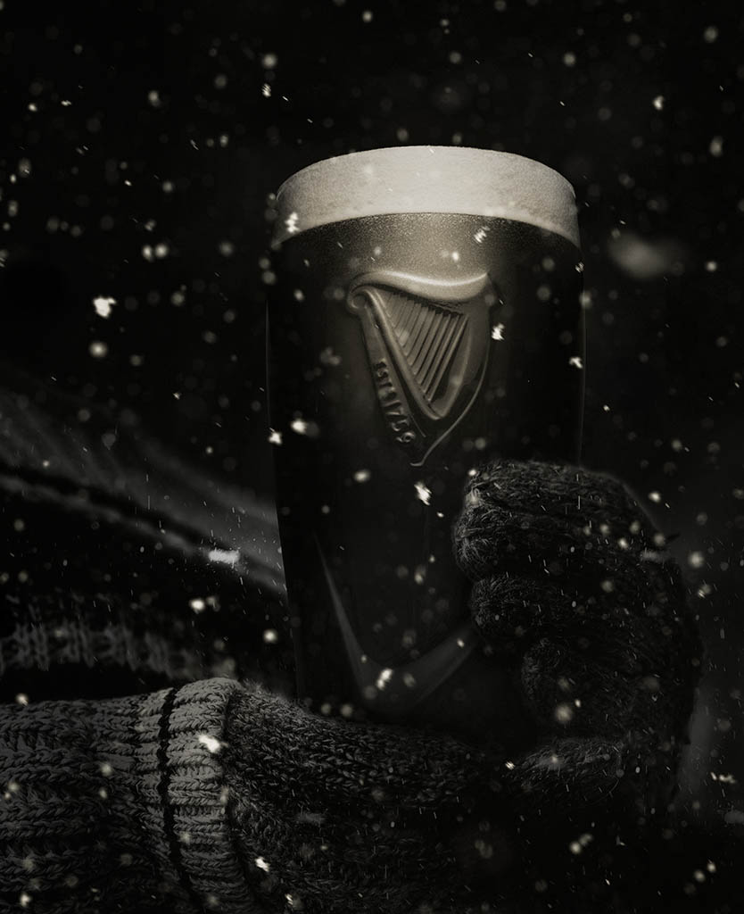 Drinks Photography of Winter Guinness beer campaign by Packshot Factory