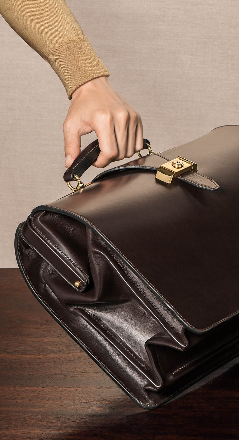 Fashion Photography of Alfred Dunhill leather briefcase by Packshot Factory