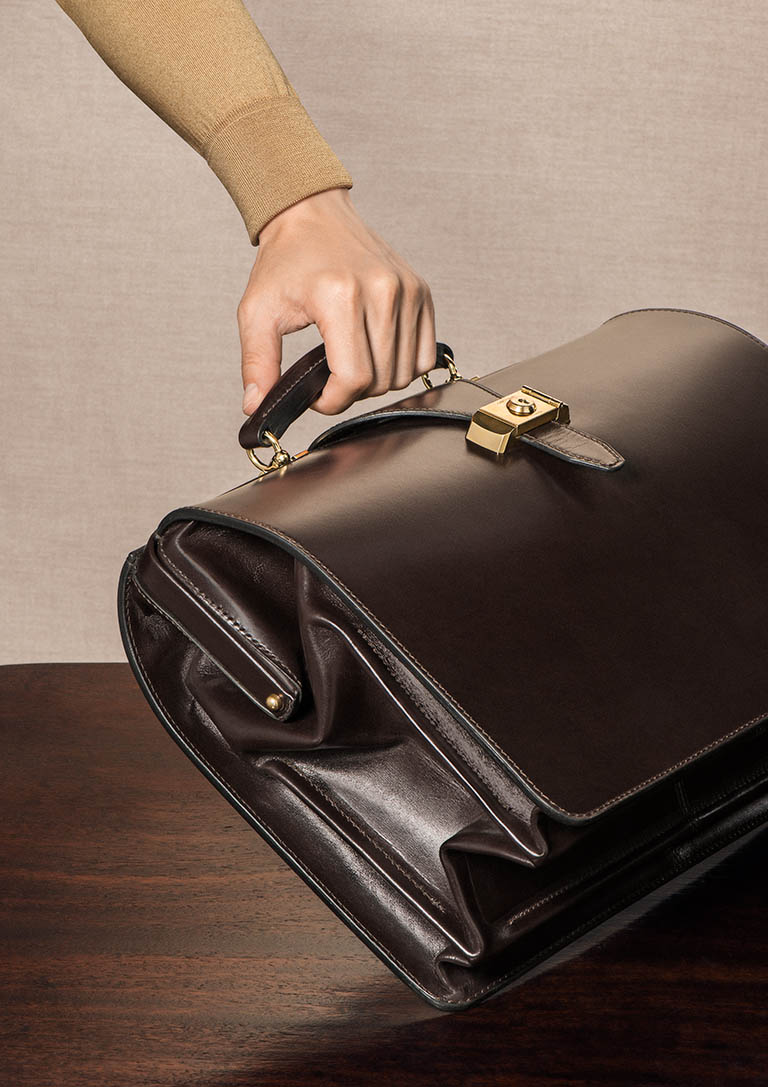 Fashion Photography of Alfred Dunhill leather briefcase by Packshot Factory