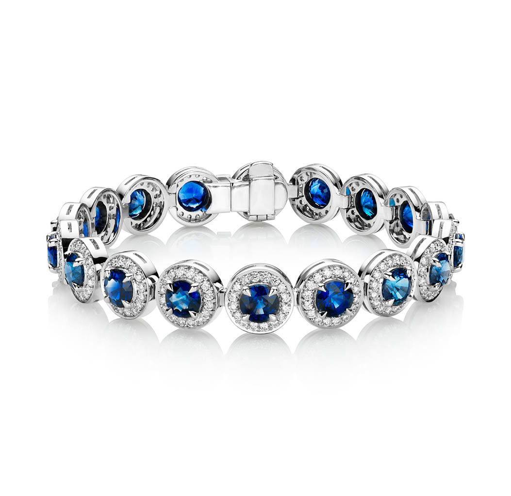 Packshot Factory - Fine jewellery - Robert Glen saphire and diamonds platinum bracelet