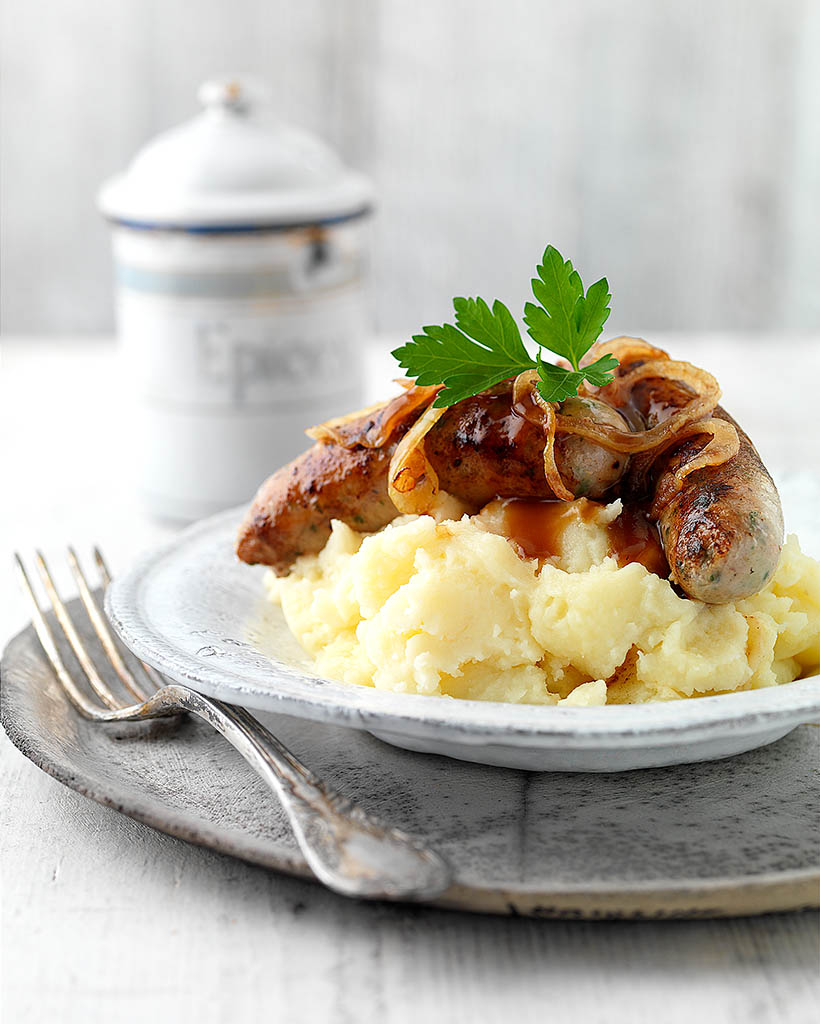 Food Photography of Bangers and mash by Packshot Factory