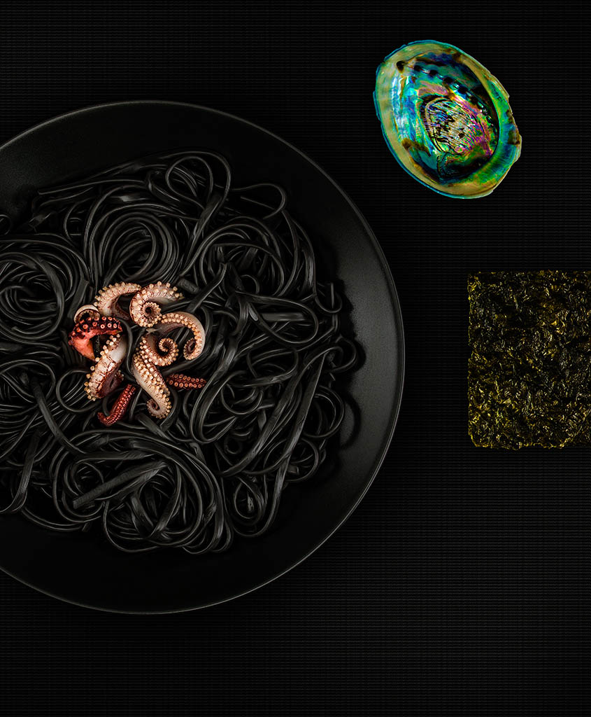 Food Photography of Barilla black squid ink pasta by Packshot Factory