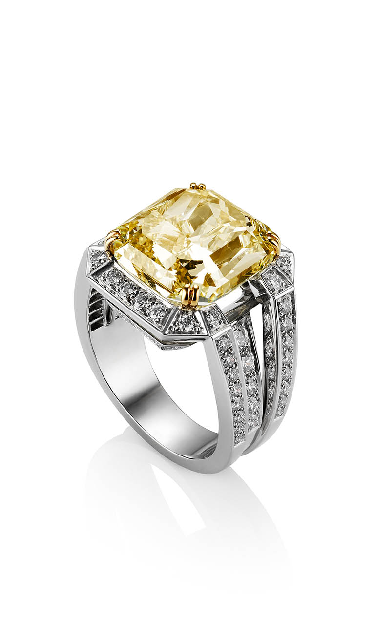 Jewellery Photography of Ritz Fine Jewellery platinum ring with yellow diamond by Packshot Factory