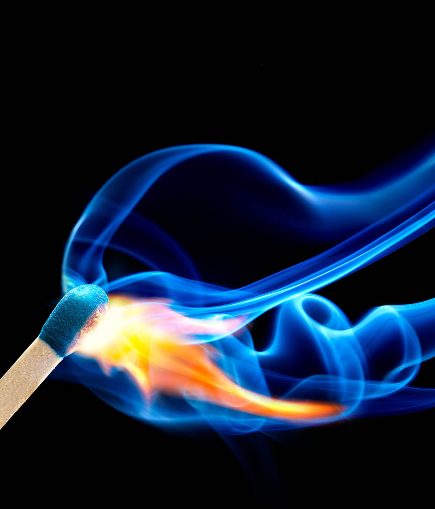 Liquid / Smoke Photography of Match igniting by Packshot Factory