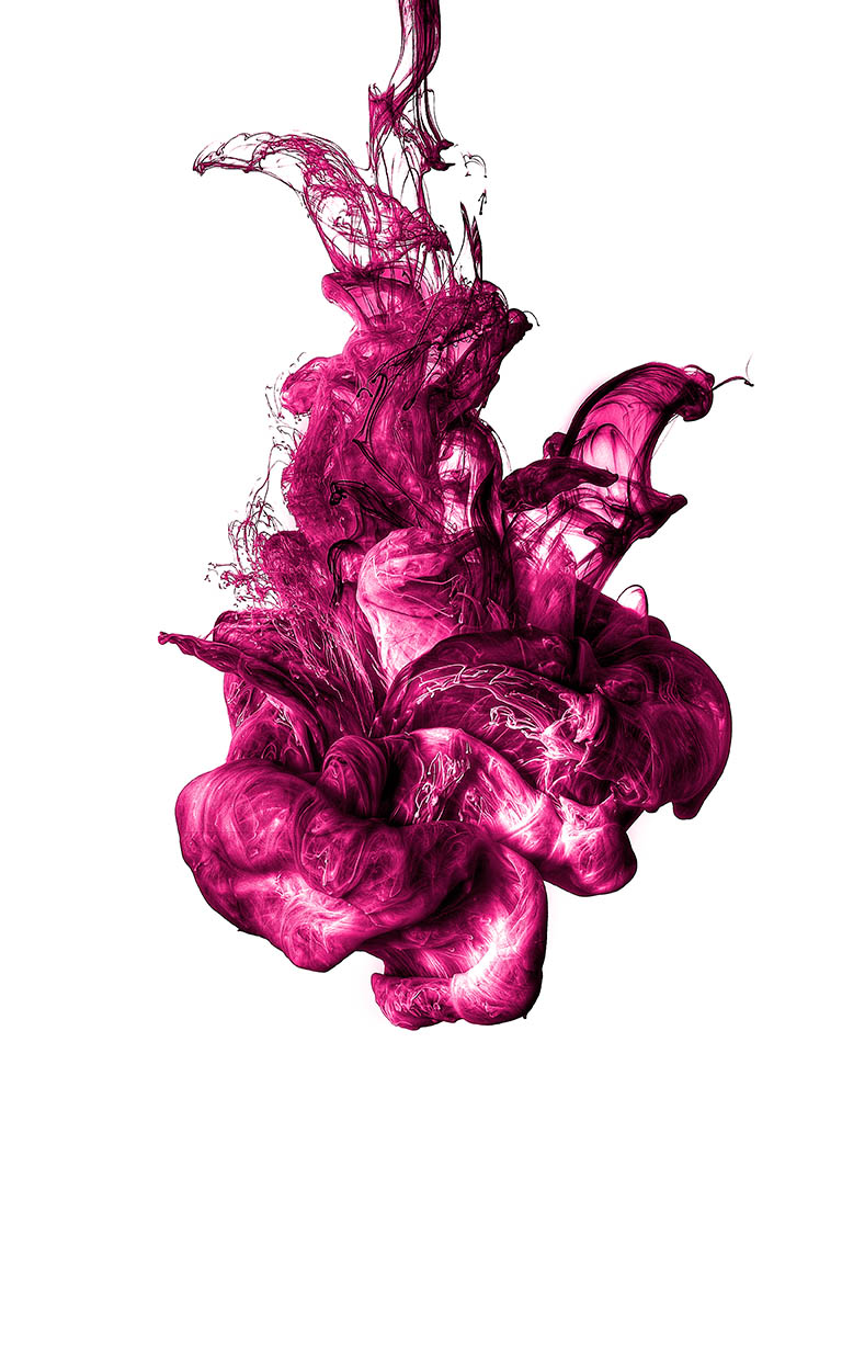 Liquid / Smoke Photography of Pink and white ink explosion by Packshot Factory