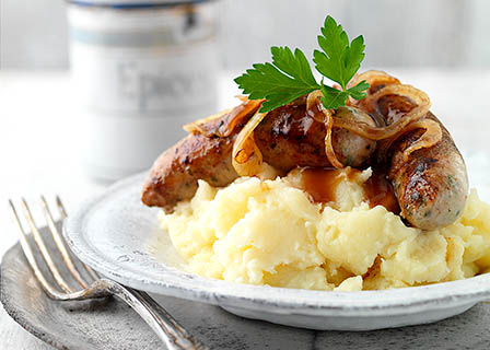 Food Photography of Bangers and mash