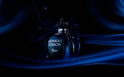 Black background Explorer of Dior Midnight Poison perfume bottle