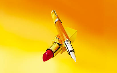 Coloured background Explorer of Fountain Pen and Lipstick