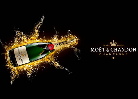 Black background Explorer of Moet and Chandon champagne bottle