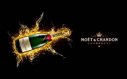 Black background Explorer of Moet and Chandon champagne bottle