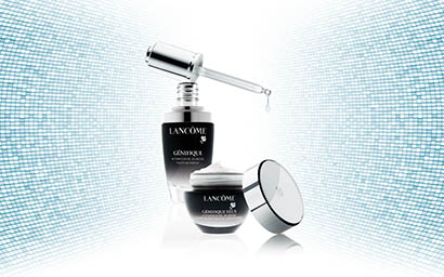 Coloured background Explorer of Lancome Genifique   skin care set