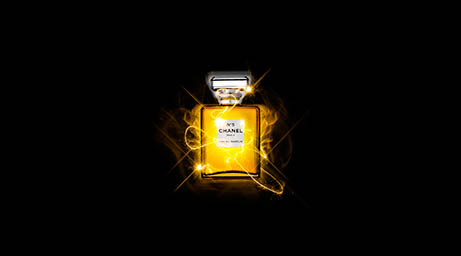 Creative still life product Photography of Chanel No5 perfume bottle