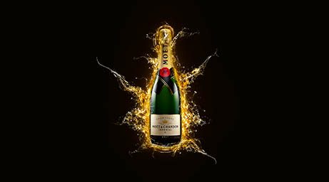 Creative still life product Photography of Moet & Chandon champagne bottle