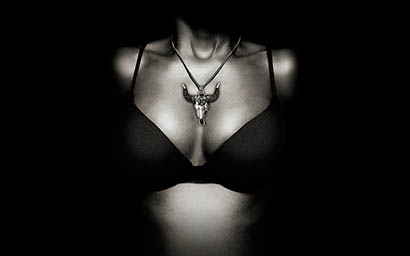 Black background Explorer of Thierry Mugler necklace