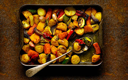 Food Photography of Roasted potatoes and carrots