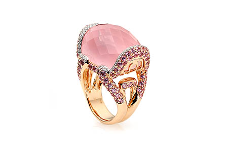 Diamond Explorer of Gold ring with pink opal